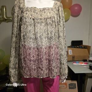 Fire Los Angeles Beige and Pink Floral Blouse